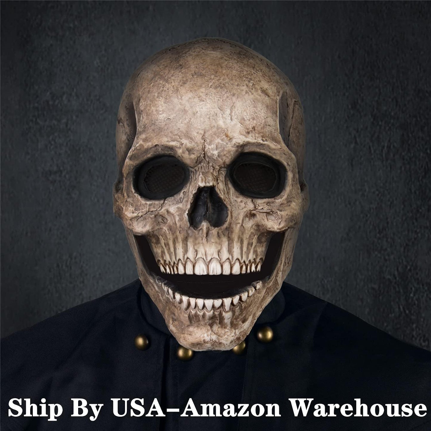 RRANYF Creepy Halloween Full Head Skull Mask with Movable Jaw, Adult Entire Head Realistic Latex Helmet, Scary Skeleton