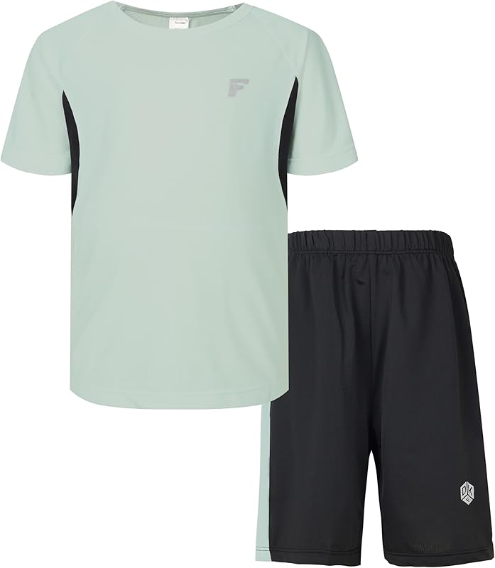 Boys Active Shorts Set - Comfortable 2 Piece T-shirt & Mesh Shorts Summer Outfit for Kids (5-14)