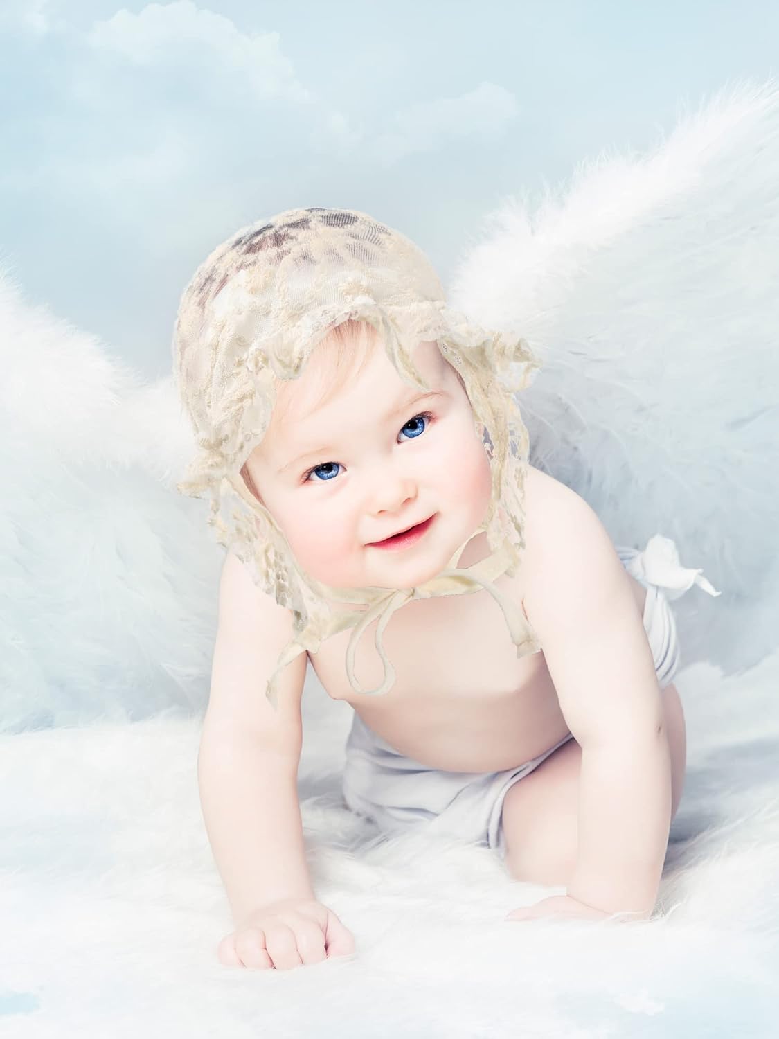 Unittype 2 Pieces Baby Girl Lacy Bonnet Eyelet Lace Christening Bonnet Cap Toddlers Beanie Breathable Sun Protection Hat White,40- 44cm 16.5-17.3 inches in head circumference