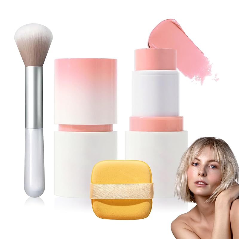 Cream Blush Stick with Brush,Waterproof Multi Cream Makeup Stick,Lightweight,Long-lasting,2 in 1 Multi Blush for Cheeks & Lip Tint & Eyeshadow Makeup(#01 Milk Tea Pink)