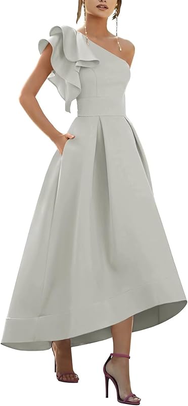 One Shoulder Satin Mother of Bride Dresses 2025 High-Low Ruffle Formal Evening Party Gowns
