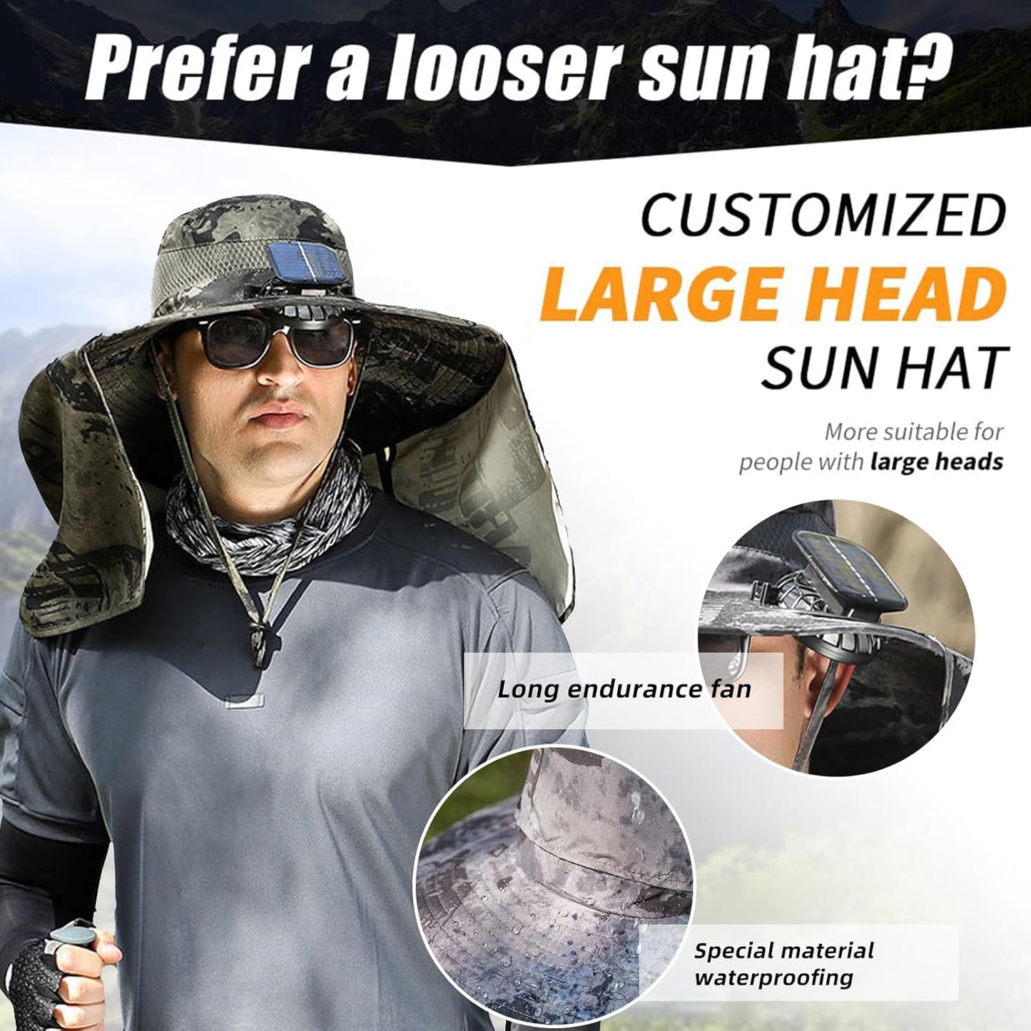 Wide Brim Solar Fan Outdoor Fishing Hat Hats for Men Women & USB Charging,Upf50+