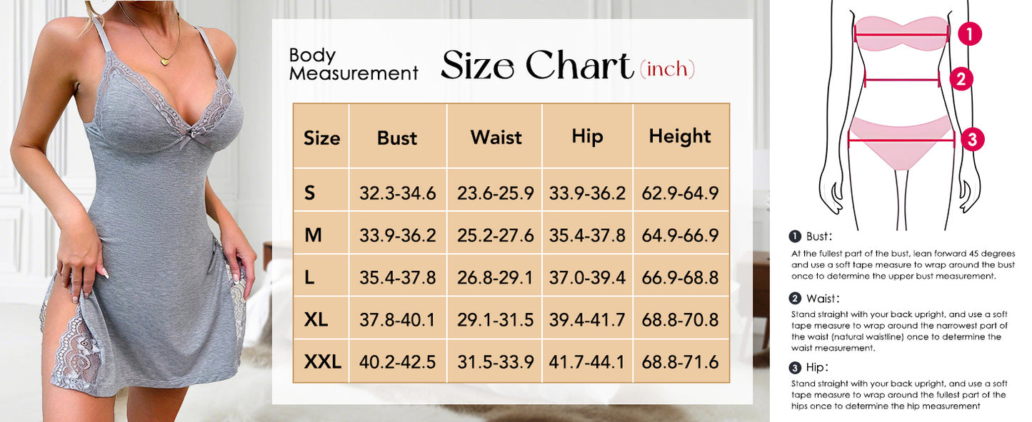 Sexy Night Gowns for Women Babydoll Lingerie Dress Lace Trim Sleep Dress Chemise Nightgowns Side Split Nighty
