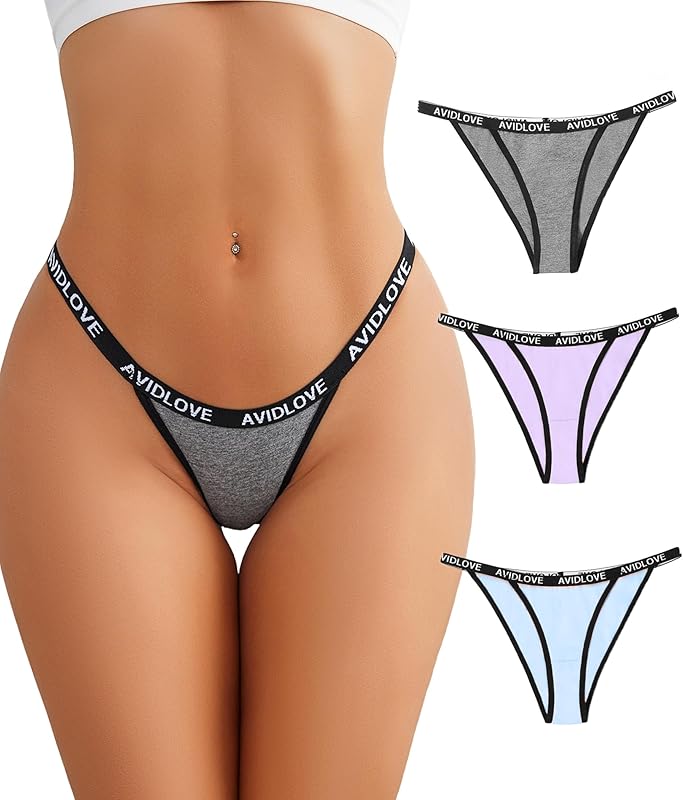 Avidlove Womens Underwear Cotton String Bikini Panties Ladies Low Rise Hipster Sexy High Cut Cheeky Underwear