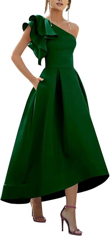 One Shoulder Satin Mother of Bride Dresses 2025 High-Low Ruffle Formal Evening Party Gowns