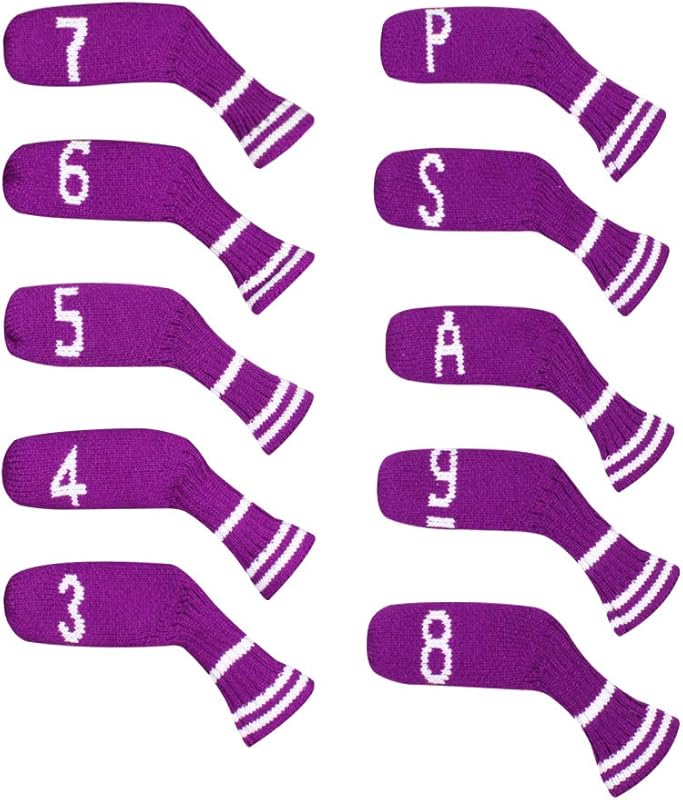 Scott Edward 1/7/10 Pcs Knitted Golf Club Head Covers for Irons Wedge Cuteness and Basically Socks Shape Washable Golf Club Head Protector on Classic Stripes Style,Double Sided Customization