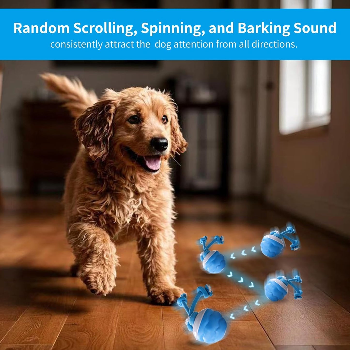 Interactive Dog Toys Ball, Automatic Moving Rolling Pet Toy with Touch Activated, Active Rolling Ball Products for Puppy Small Medium Dogs, Squeaky, USB Rechargeable, Keep Them Busy (Blue)