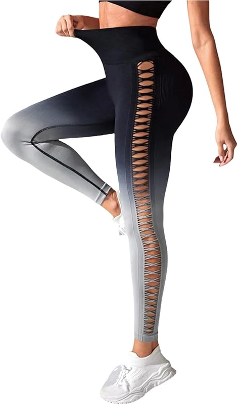 Gradient High Waist Side Mesh Yoga Leggings Women's Running Fitness Hip Tight Sports Yoga Pants