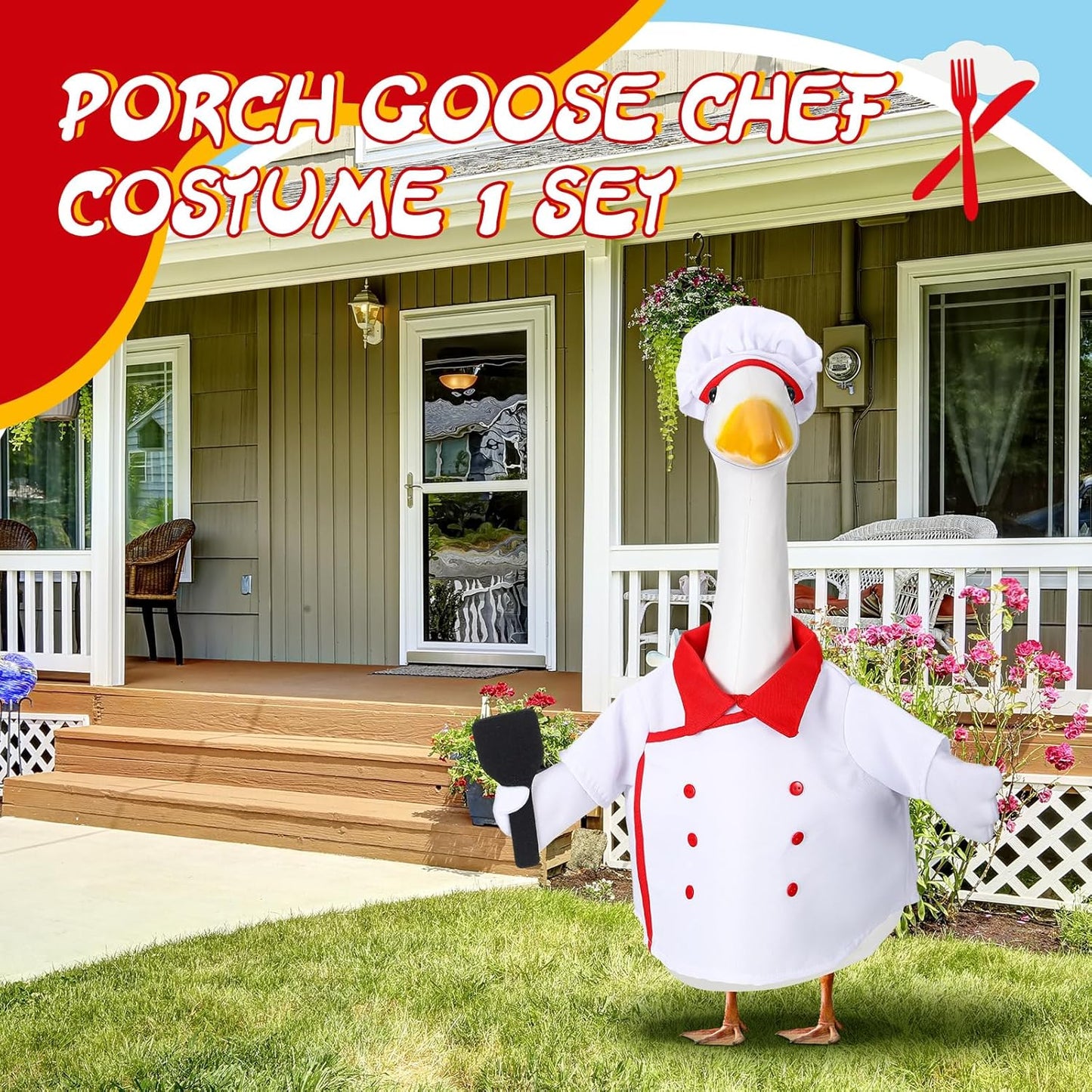 Geyoga Chef Goose Outfit Costume Yard Lawn Porch Clothes for 23'' Plastic Goose Outdoor Patio Art Decoration