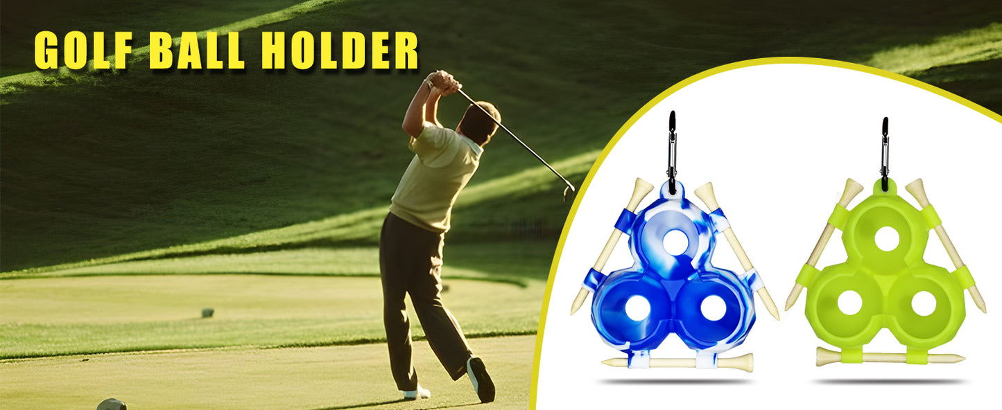 Golf Ball Tee Holder, Soft Silicone Golf Tee Rack for 3 Balls and 3 Tees, Golf Ball Holder with Clip for Bags, Essential Golf Ball Bag for Players