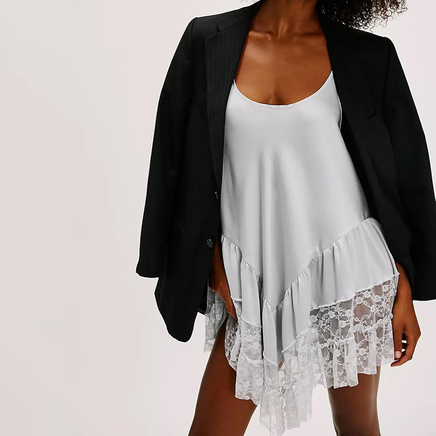 Women's Lace Flowy Mini Dress Y2k Sleevelss Backless Slip Dress Drop Waist Short Tunic Dress Lingerie Nightgown