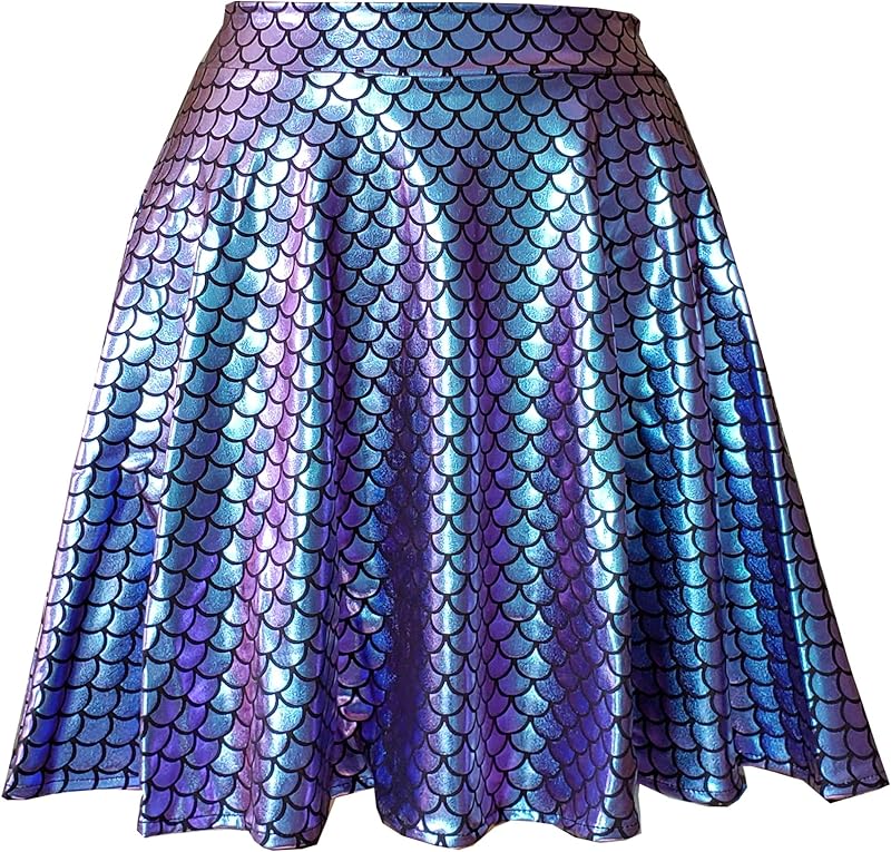 pinda Rave Bottoms Outfits Iridescent Mermaid Party Supplies Holographic High Waisted Flare Skater Skirt