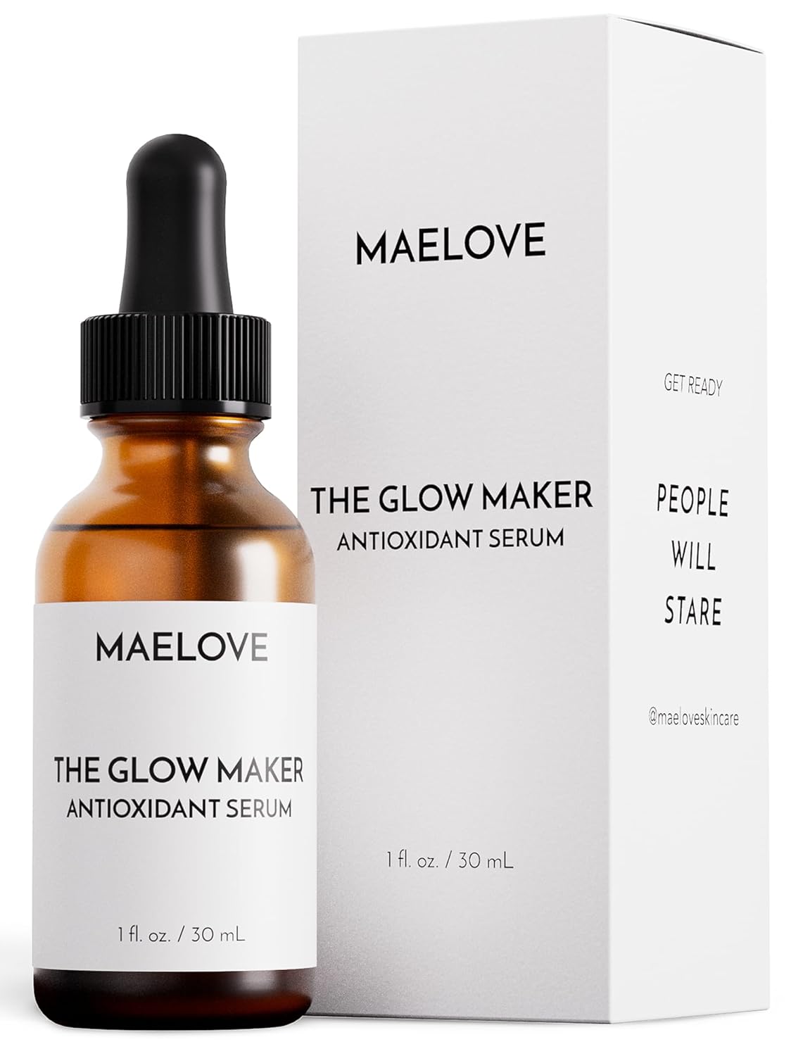 MAELOVE Glow Maker Vitamin C Serum with Vitamin E, Ferulic Acid & Hyaluronic Acid, Award-Winning Brightening and Hydrating Facial Serum, Unscented, 1.0 fl oz