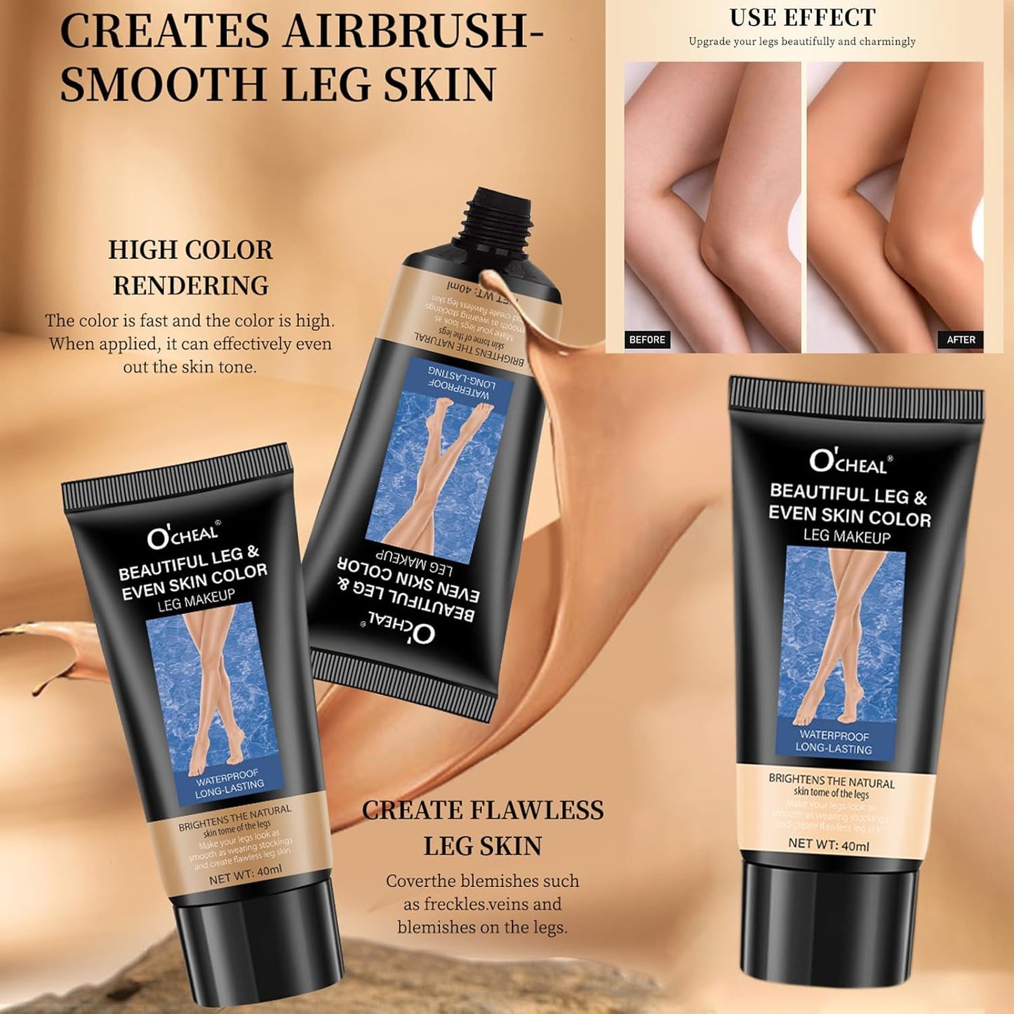 Dulele Leg and Body Makeup Foundation, Waterproof Leg & Body Tattoo Scar Cover up, Body Coverage Tattoo Concealer, No Transfer, Covers Varicose Veins for All Skin Tones (Bronze, M)