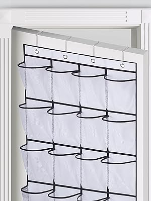 MISSLO Over The Door Shoe Organizer 24 Large Mesh Pockets, White