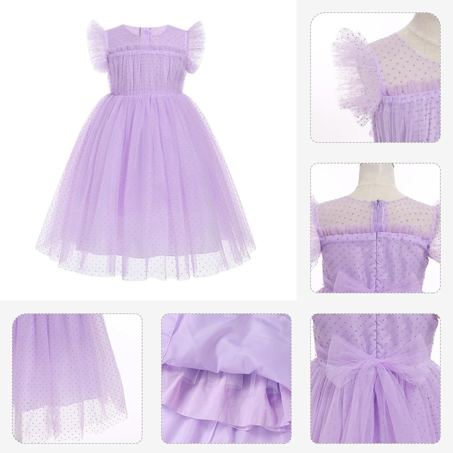IMEKIS Toddler Girl Sparkle Confetti Birthday Princess Dress Ruffle Sleeve Party Formal Dresses 1-6T