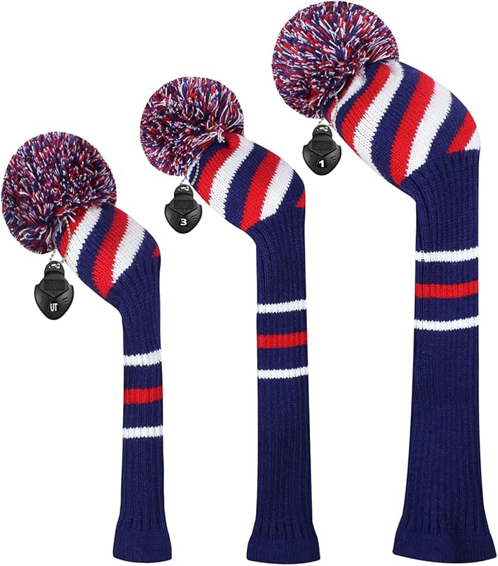Scott Edward Golf Headcovers for Woods Set of 3 Fits Well Driver(460cc) Fairway Wood and Hybrid(UT) The Perfect Change for Golf Bag Classic Striped Style