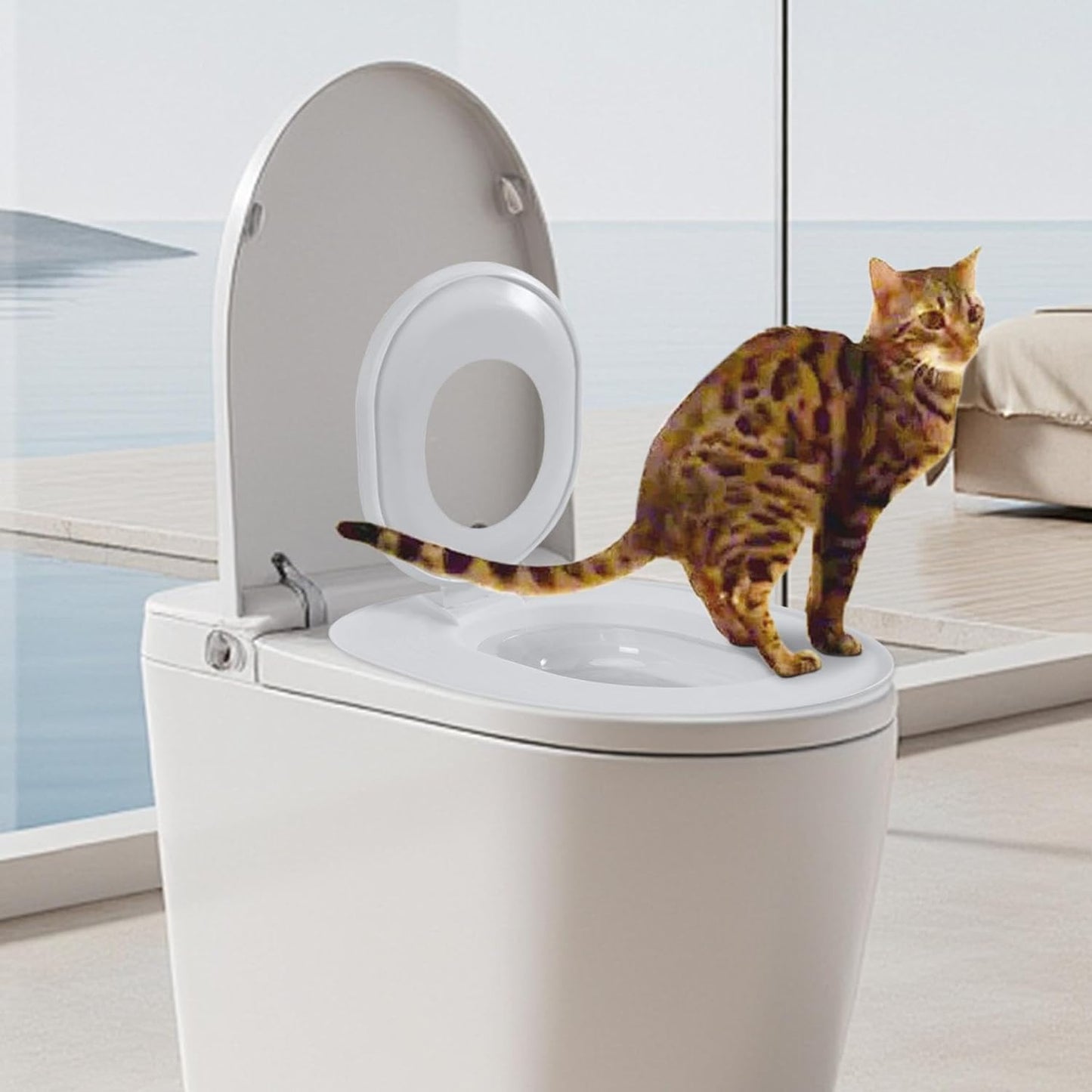 Cat Toilet Training Kit-Cat Toilet Seat Training Kit | Cats Toilet Traiining System | Teach to Use | Reusable Thrainer | Trainig Seat Tool | Box for Pet Cleaning (Grey)