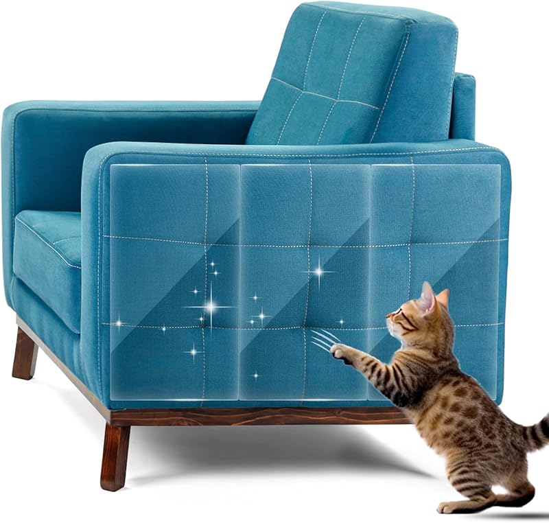 No Glue Marks - Finokeil Cat Scratch Furniture Protector, Couch Protector from Cat Claws, Eco-Friendly Furniture Protectors from Cats Scratching, Correcting Pet Scratching Habits(12-Pack+50 Pins)