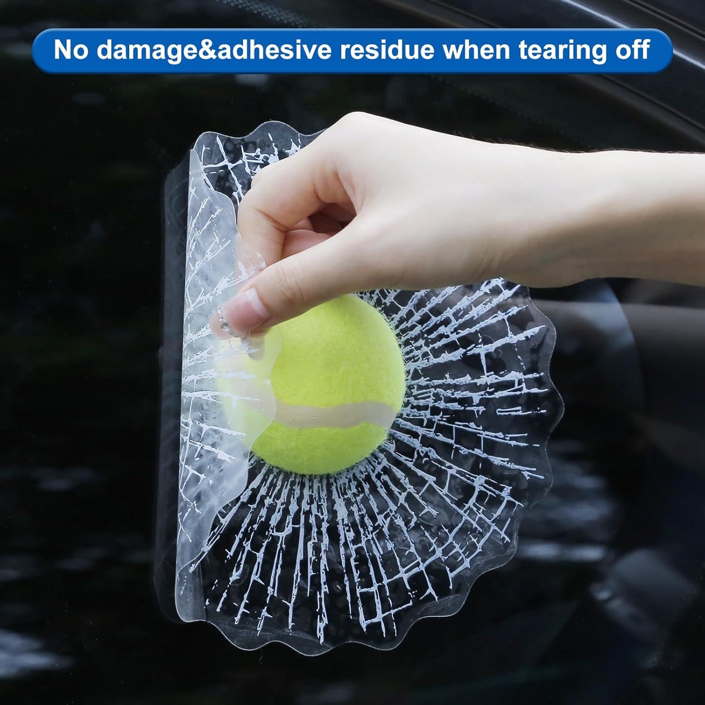 3D Prank Tricky Broken Glass Sticker Car Window Ball Hits Self Adhesive Funny Car Stickers (Tennis)
