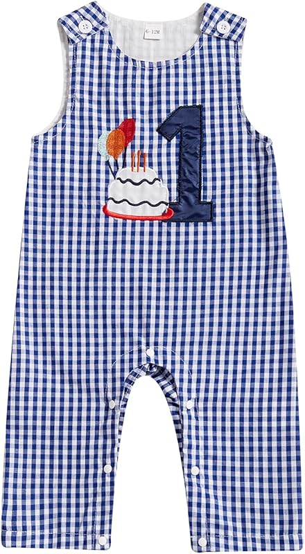 Baby Boy Birthday Outfit Sleeveless 1st Embroidery Birthday Romper Jumpsuit Cute One Piece Cake Smash Outfits