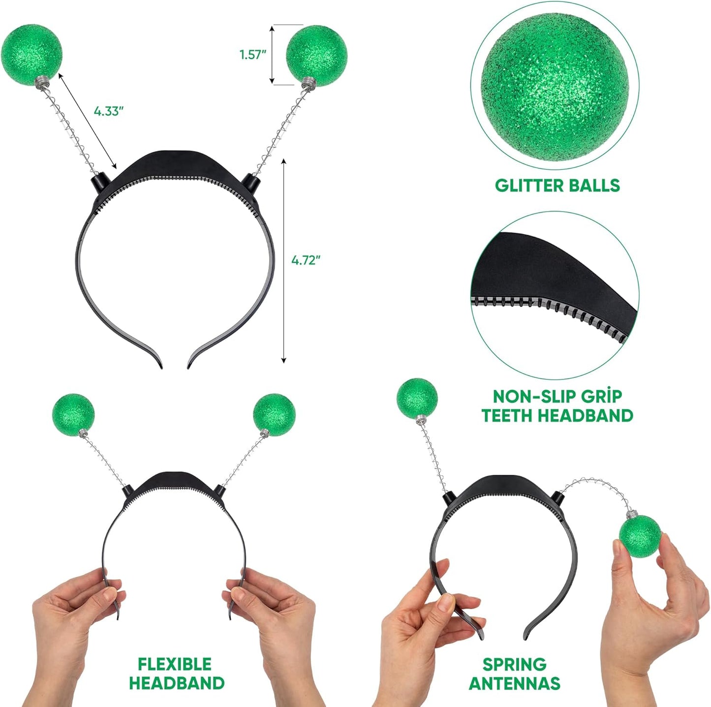 Funcredible Green Martian Sparkly Antenna Headband - Space Accessories
