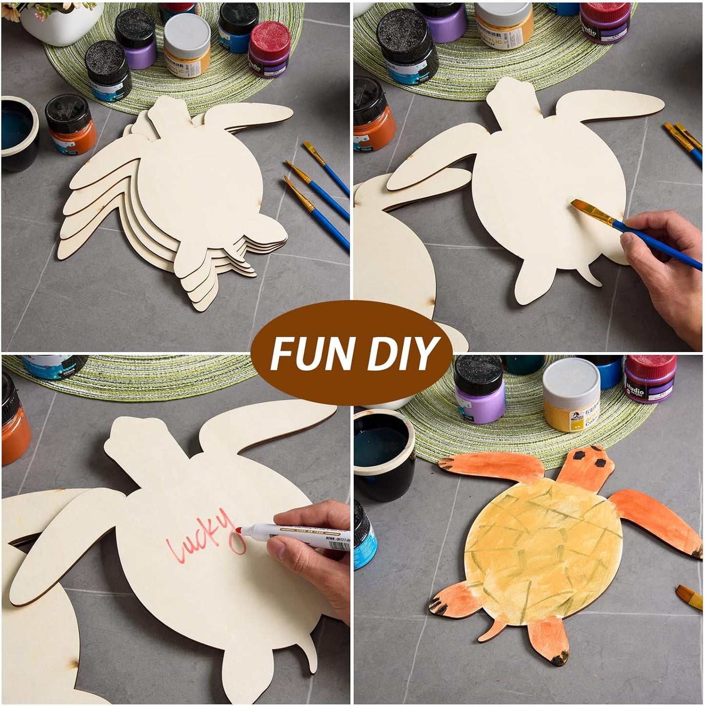 8 Pcs Wooden Turtle Cutouts 11.8 x 11 Unfinished Wood Sea Turtle Shape Cutouts Blank Wooden Sea Animal Slices Ornaments for DIY Crafts Sea Ocean Beach Theme Party Home Decoration