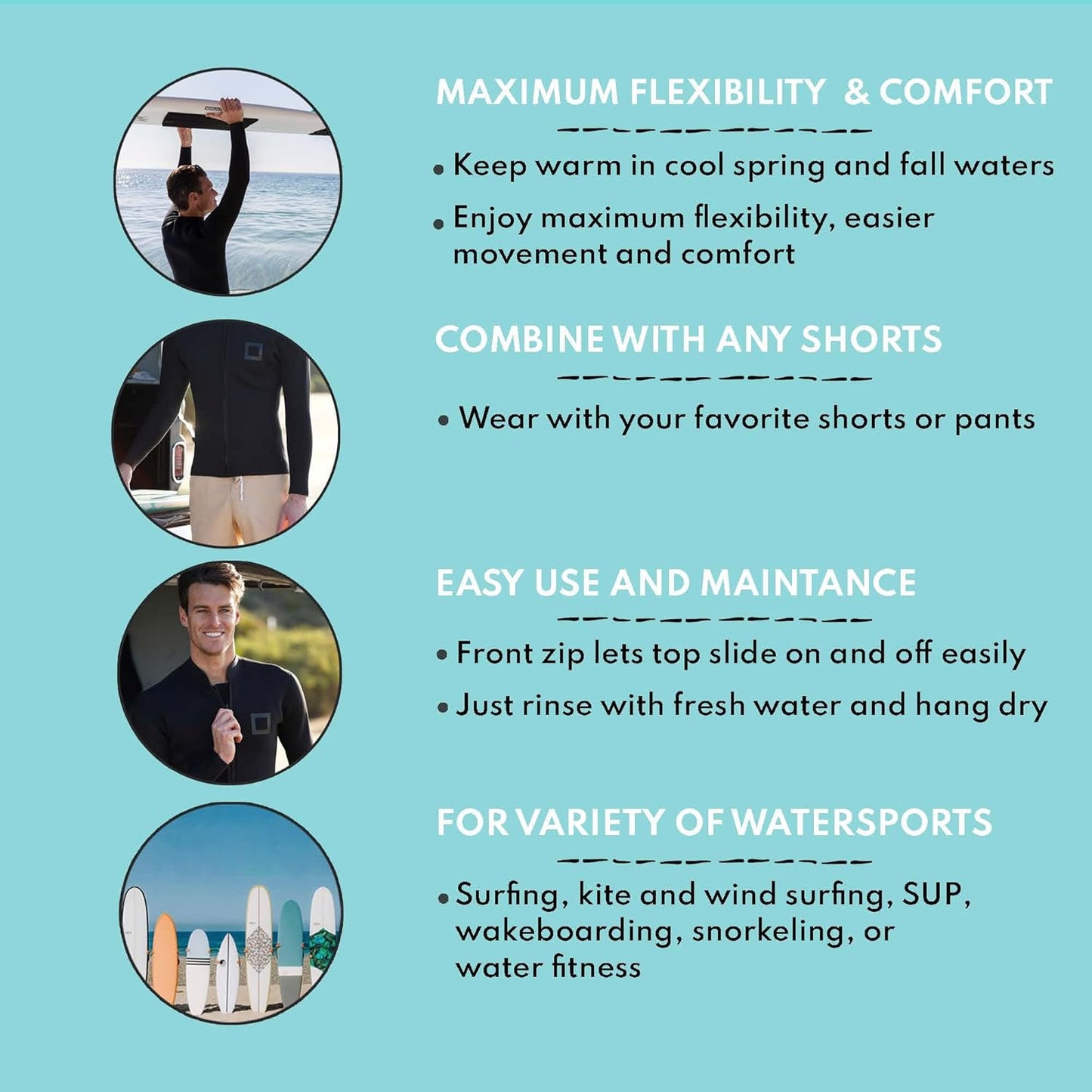 Men's Wetsuit Top Jacket 2mm or 3mm - Neoprene Long Sleeve for Warmth & Comfort, Extended Back Flap - Ideal for Surfing, Snorkeling & Watersports