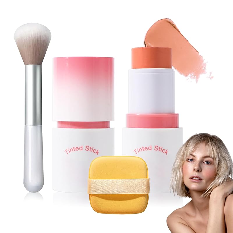 Cream Blush Stick with Brush,Waterproof Multi Cream Makeup Stick,Lightweight,Long-lasting,2 in 1 Multi Blush for Cheeks & Lip Tint & Eyeshadow Makeup(#01 Milk Tea Pink)