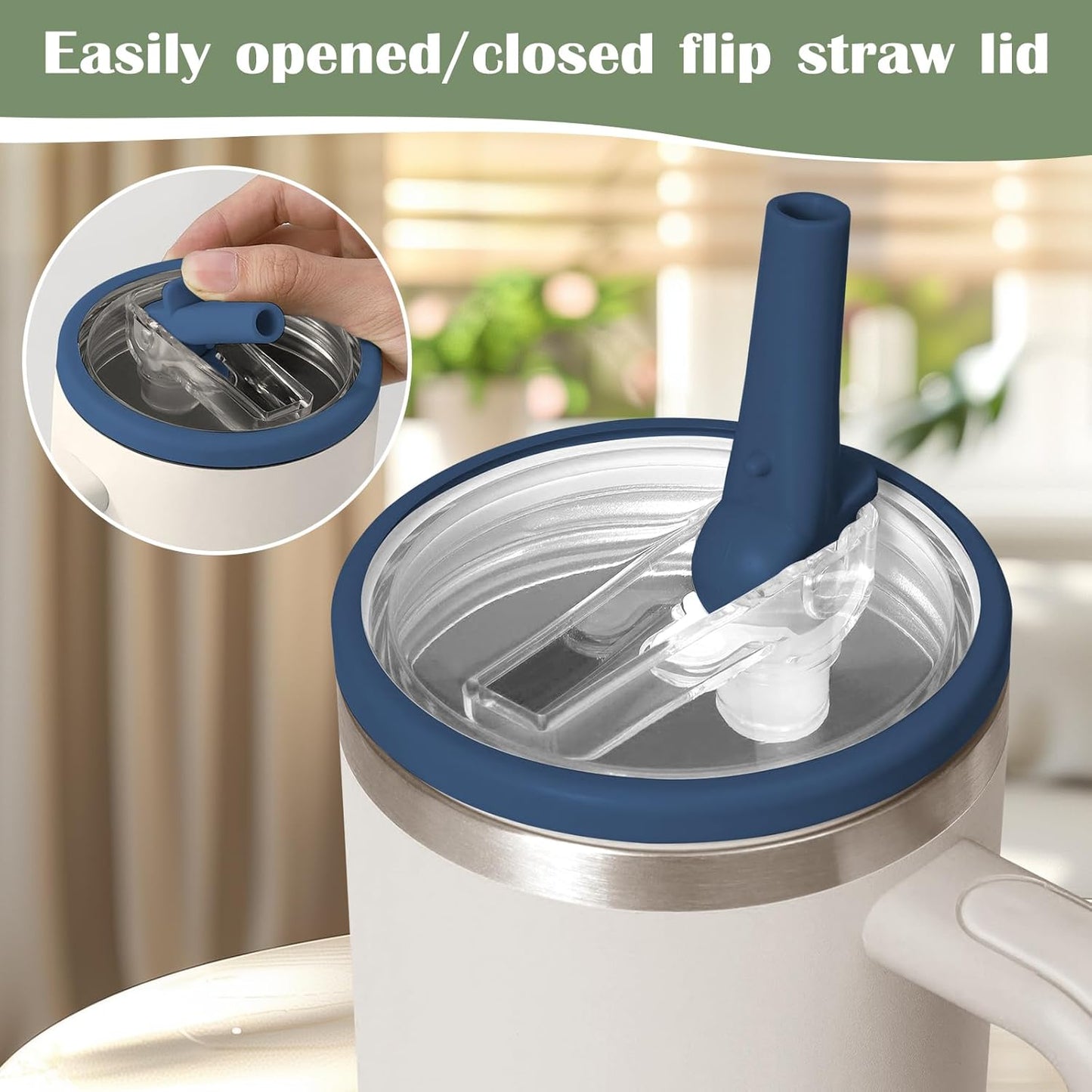 2 Pack Stanley Quencher 30 OZ Flip Straw Lid - Leak Proof Replacement for H2.0 FlowState Tumbler, Reusable Spill Proof Cup (Dark Blue)