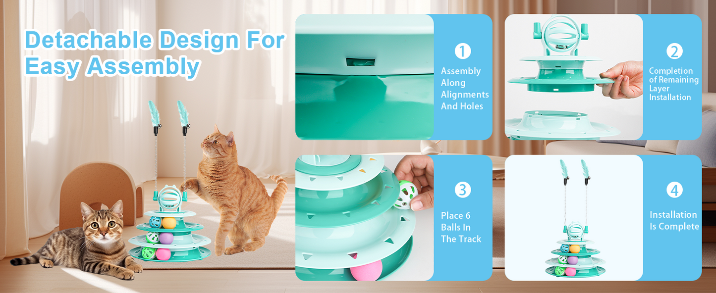 Cat Toy Interactive Pet Plaything for Indoor Kitten Interactive Kitty Puzzle Ball with 2 Cat-Tease (Green)