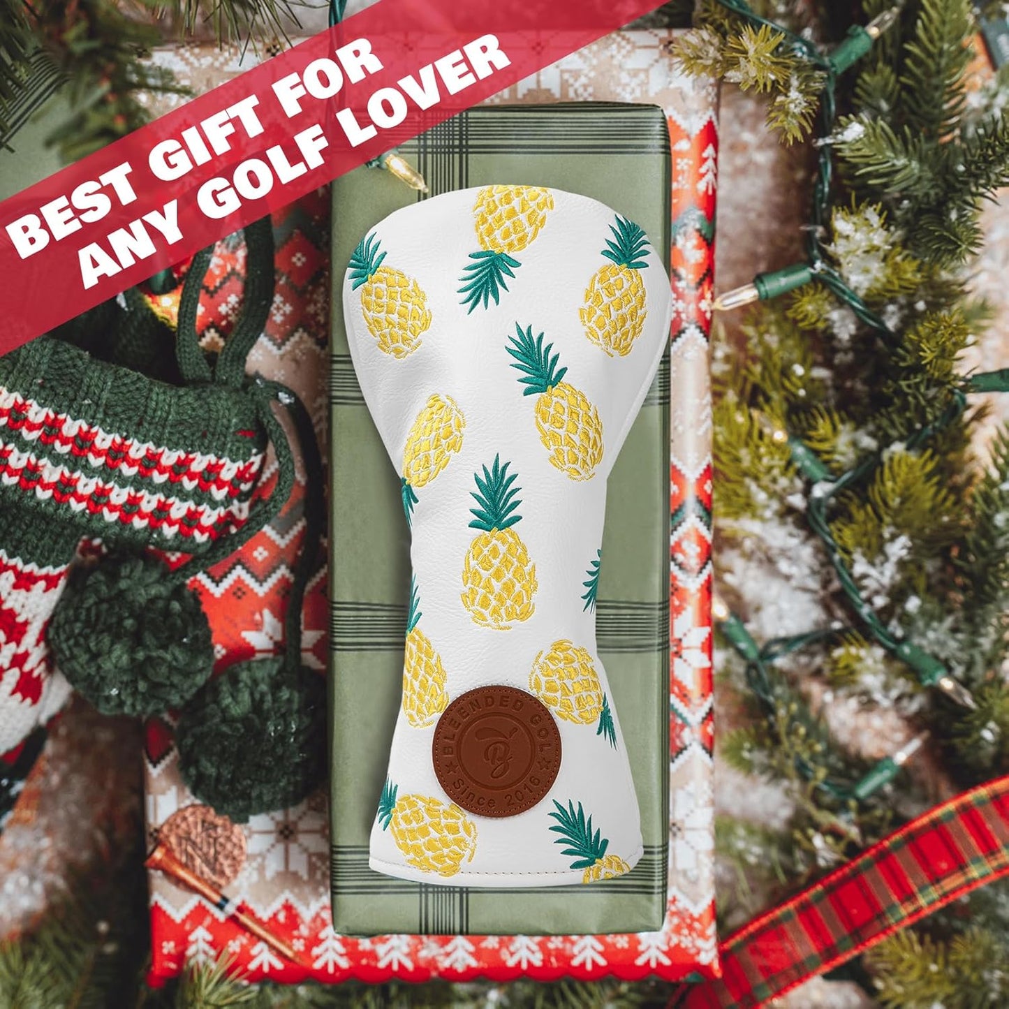 Golf Club Covers Pineapple Embroidery Driver Headcover Fariway Wood Headcover Hybrid Cover Leather Golf Head Cover for Most Brand