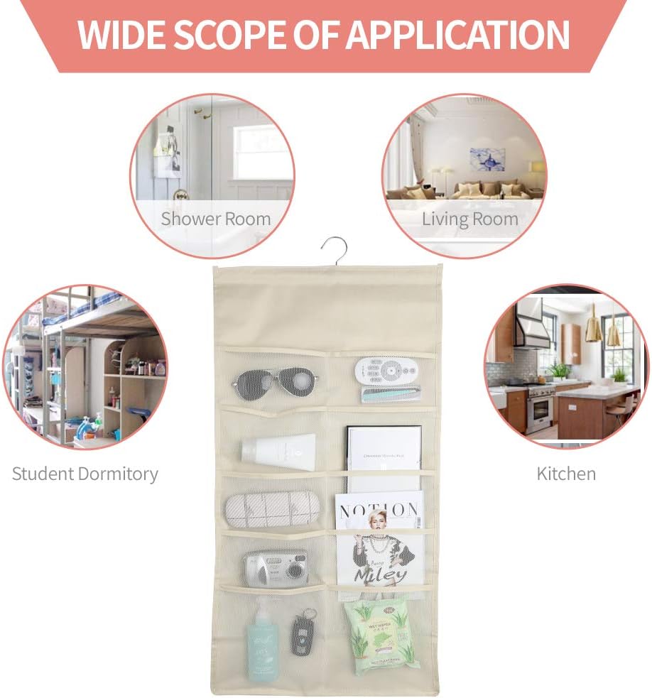 Enlarged Closet Hanging Bra Organizer with Rotating Metal Hanger, Dual Sided Wall Shelf Wardrobe Mesh Pockets Hanging Storage Bag for Bra Socks Underwear Underpants