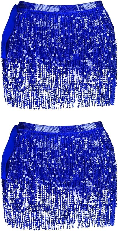 Women Belly Dance Skirt Tassel Fringe Skirts Sparkly Sequin Hip Scarf Party Costume