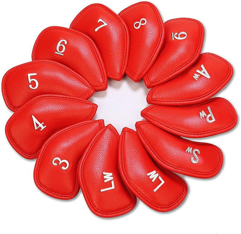 FINGER TEN Golf Iron Head Covers Value 12 Piece Set, Synthetic Leather Deluxe Club Headcover, Universal Fit Main Iron Clubs Gift Set