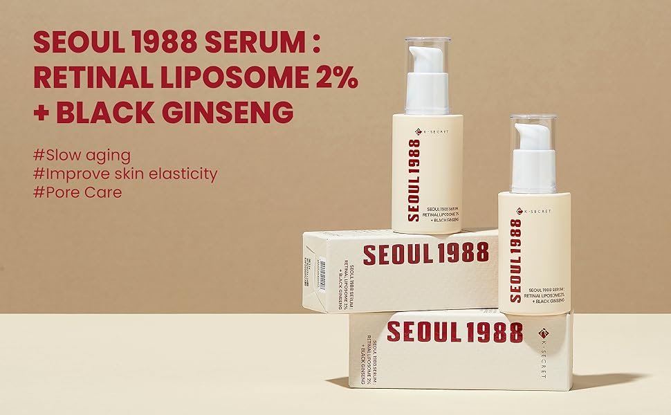 KSECRET SEOUL 1988 Serum : Retinal Liposome 2% + Black Ginseng, 30ml/1.01fl.oz | 58% Black Ginseng Extract | Retinal serum, Bakuchiol, VitaminC&3Peptides for Wrinkle Care | Korean Skincare | seoul1988