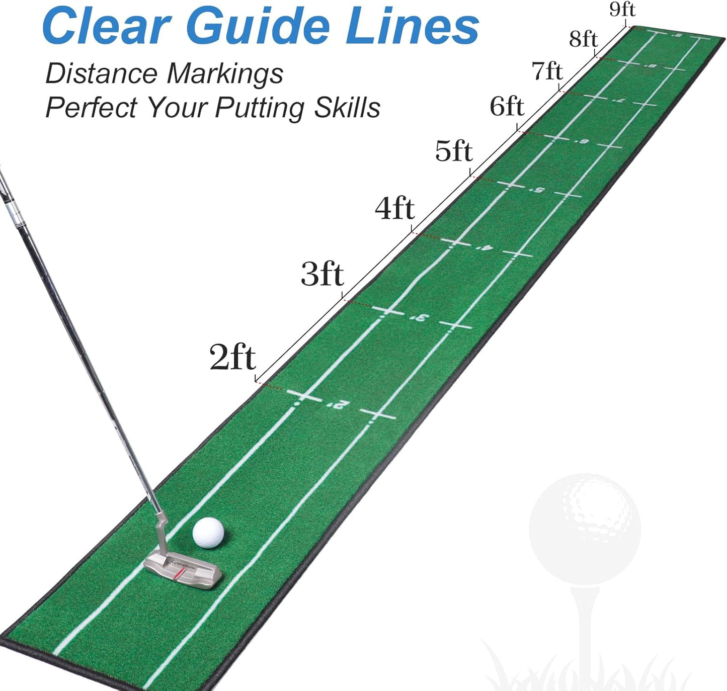 Golf Putting Mat Indoor & Outdoor Professional Practice Putting Green Mat with Distance Marker Anti Slip Backing Golf Accessories Portable Training Matt