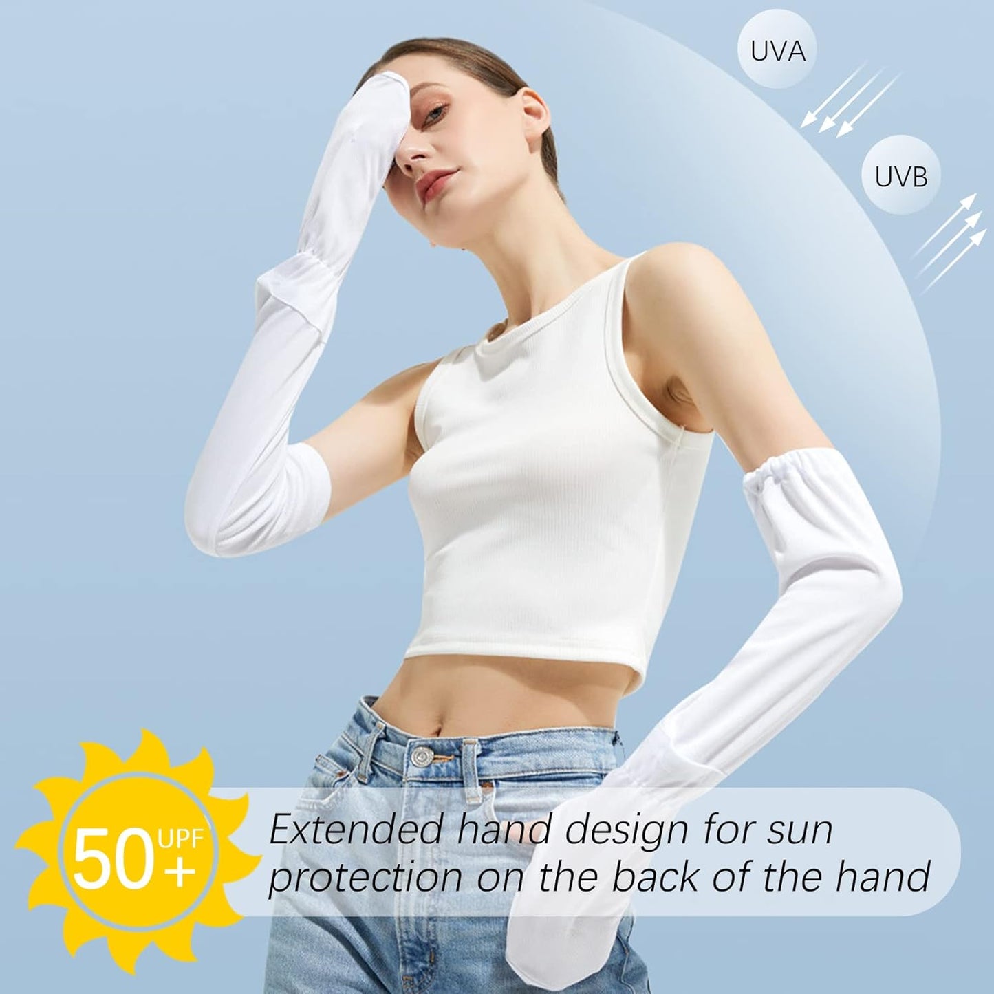 Driving Fingerless Sun Sleeves, Adjustable Arm Sleeve with Gloves, UV Protection Cooling Arm Cover for Gardening