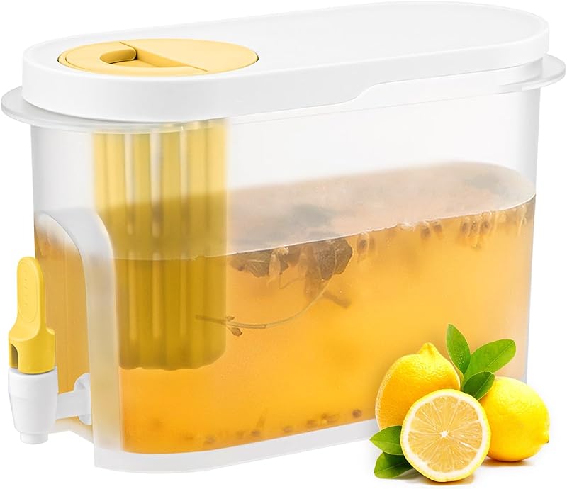 Drink Dispenser for Fridge, Beverage Liquid Drink Container for Party, 0.9 Gallon, Cold Water Pitcher Lemonade Stand Juice Jug with Spigot (White)