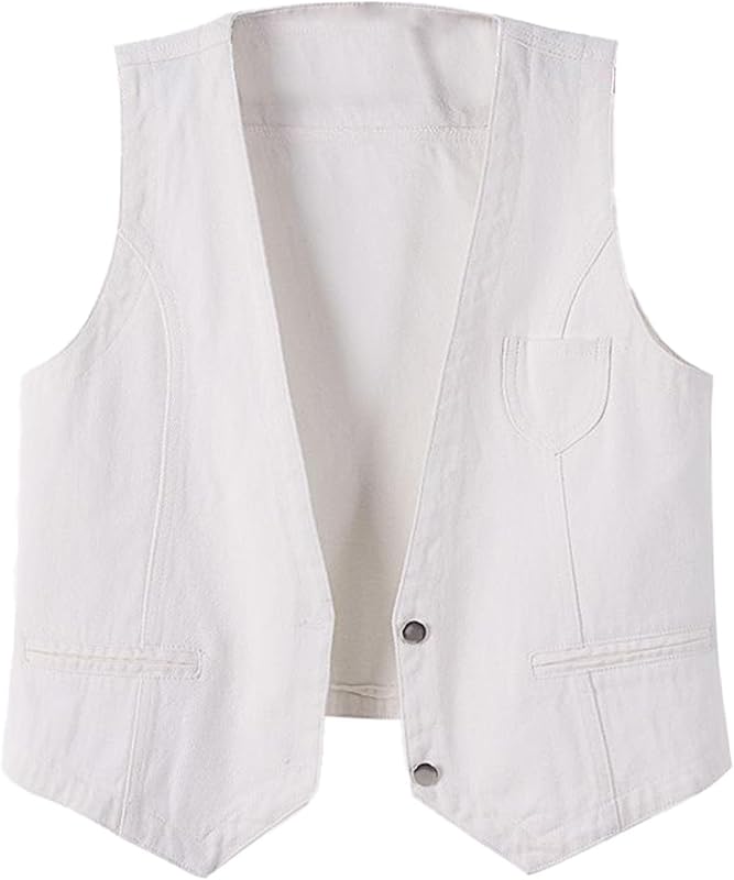 Womens Sleeveless Denim Vest V Neck Button Down Jean Waistcoat Y2K Casual Trendy Loose Fit Lightweight Jackets with Pockets