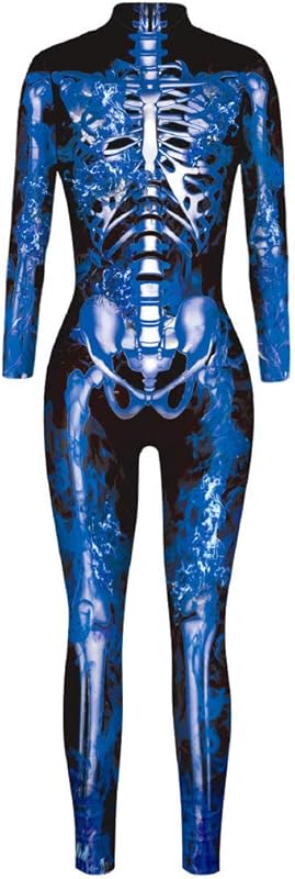 JJEUWE Women's Skeleton Halloween Bodysuit Costume Stretch Skinny Catsuit Jumpsuit