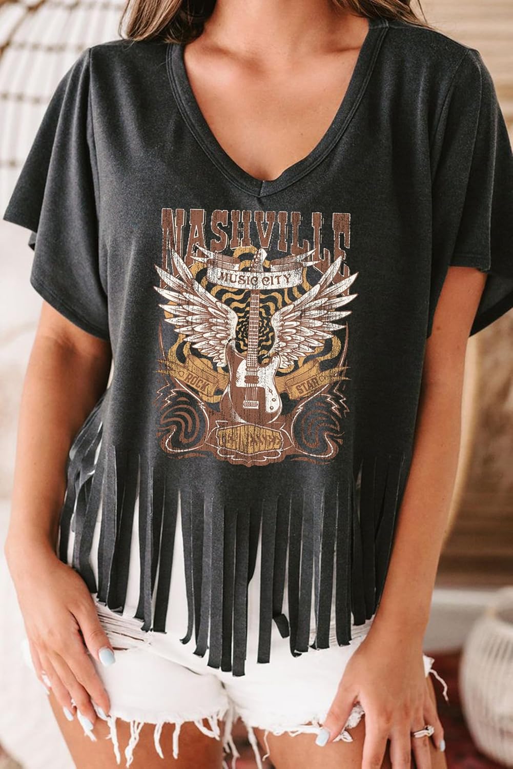 Nashville Tshirt for Women Country Concert Fringe Tops Country Music Shirts Short Sleeve Cowgirl Graphic Tees