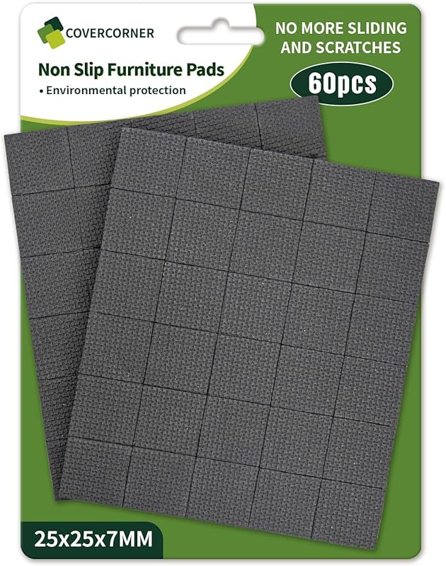 Non Slip Furniture Pads 16 PCS 2'' Square - Anti Slip Furniture Pads - Self Adhesive Rubber Feet Furniture Feet - Chair Leg Floor Protectors - Keep Furniture in Place
