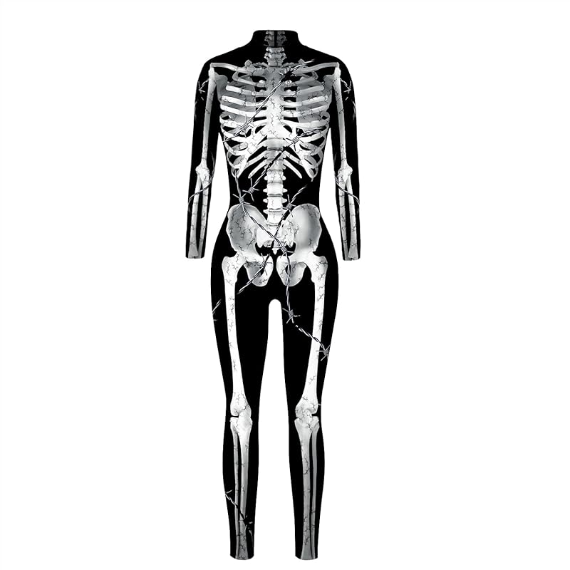 JJEUWE Women's Skeleton Halloween Bodysuit Costume Stretch Skinny Catsuit Jumpsuit