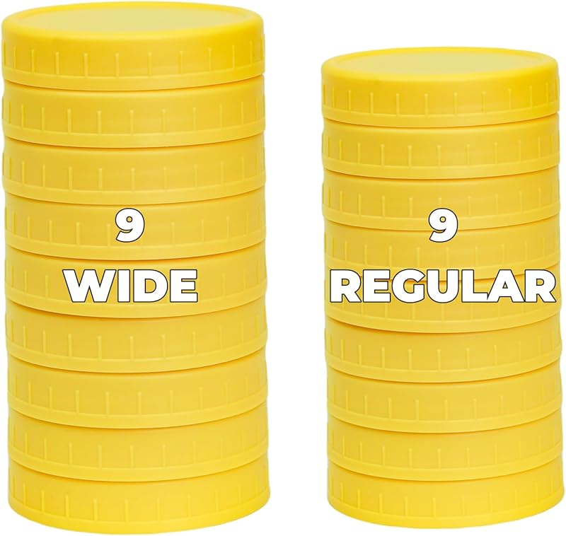 18 Pack 9 Wide Mouth & 9 Regular Mouth Mason Jar Lids with Silicone Rings,Thickened Leak-proof Lids Fit Ball,Kerr and More, 18 Color Plastic Lids, 86mm &70mm Plastic Mason Jar Lids