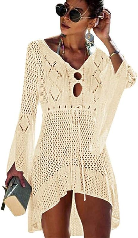 TMEOG Strandkleider Damen Kurze Kleid Badeanzug Bikini Spitze Crochet Cover Up