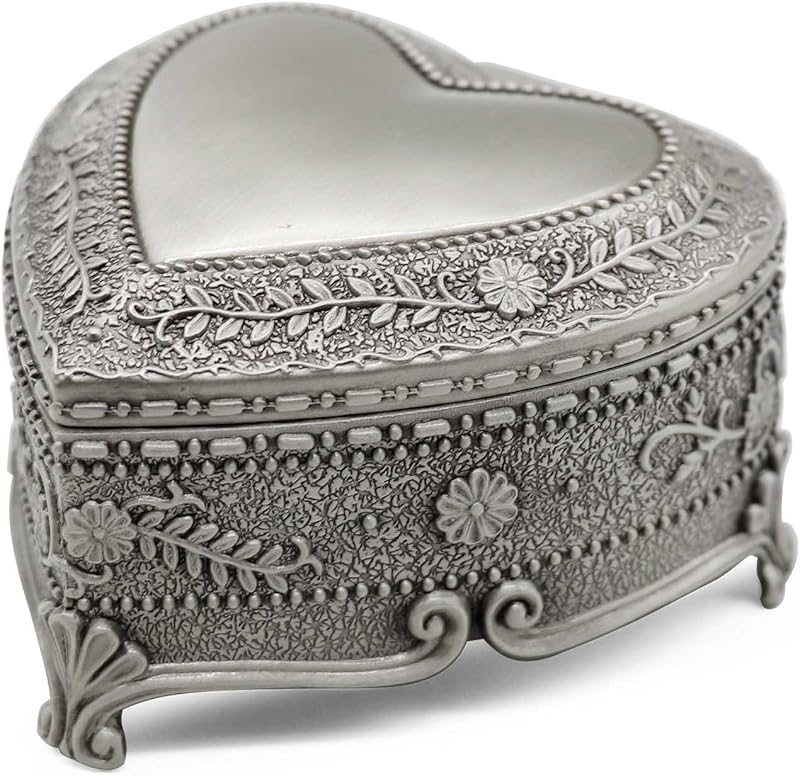 Classic Vintage Heart Shape Metal Jewelry Box Ring Trinket Storage Organizer Chest Christmas Gift, Medium