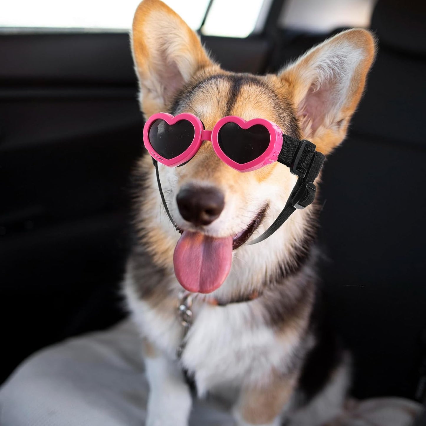 Small Dog Sunglasses UV Protection Goggles Eye Wear with Adjustable Strap, Heart Shape Anti Fog Windproof Glasses Pink Pet Sunglasses for Outdoor Activities and Photo Props