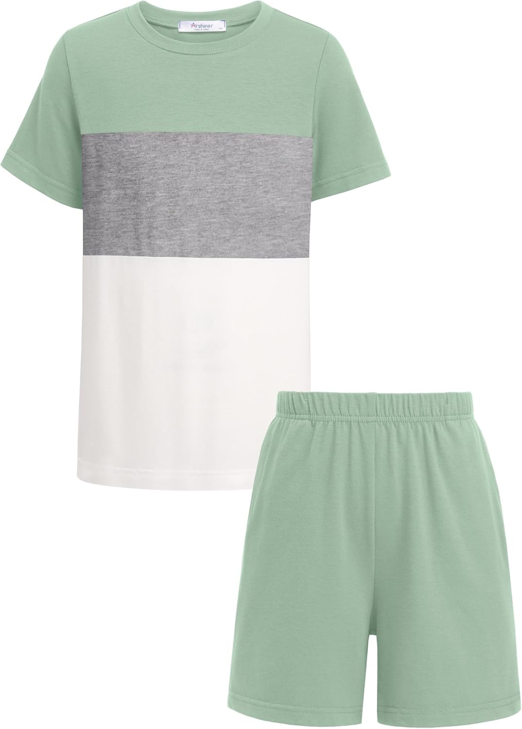 Arshiner Boys' 2-Piece Cotton Outfit Color Block T-Shirt and Shorts Set Casual Summer Clothes for Kids 6-14 Years