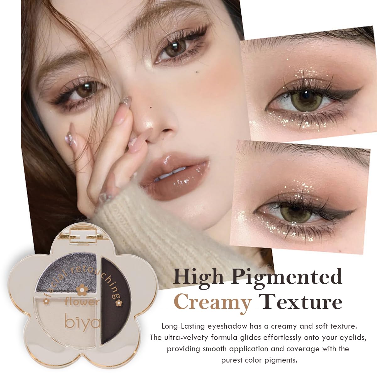 Pink Glitter Eyeshadow Palette,Matte Shimmer Cream Eye Shadow Lazy Smoky Brown Eyeshadow Highly Pigmented, Long-Lasting,3 Colors Eye Brightener Makeup Palette (101#)